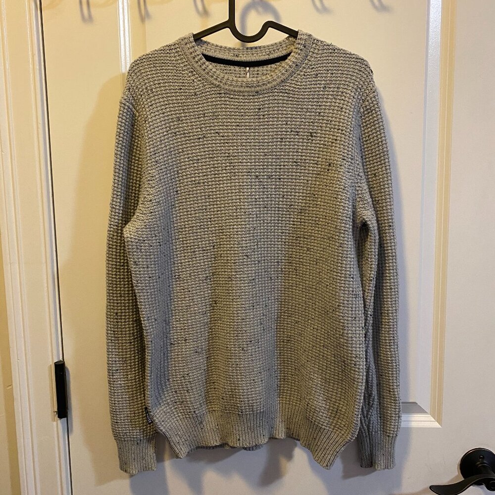 Jetty Paragon Sweater Light Grey Waffle Knit Speckled Yarn Men's S